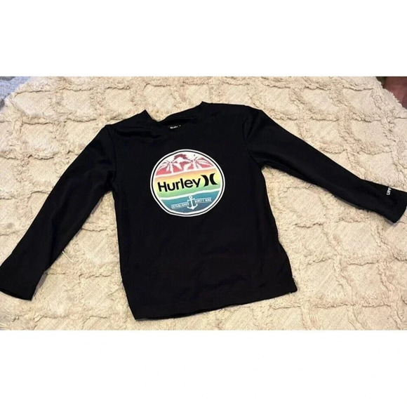 Hurley UPF 50 Protection Moisture Wick Long Sleeved Graphic Tee Black Youth Sz 4 - Picture 1 of 5